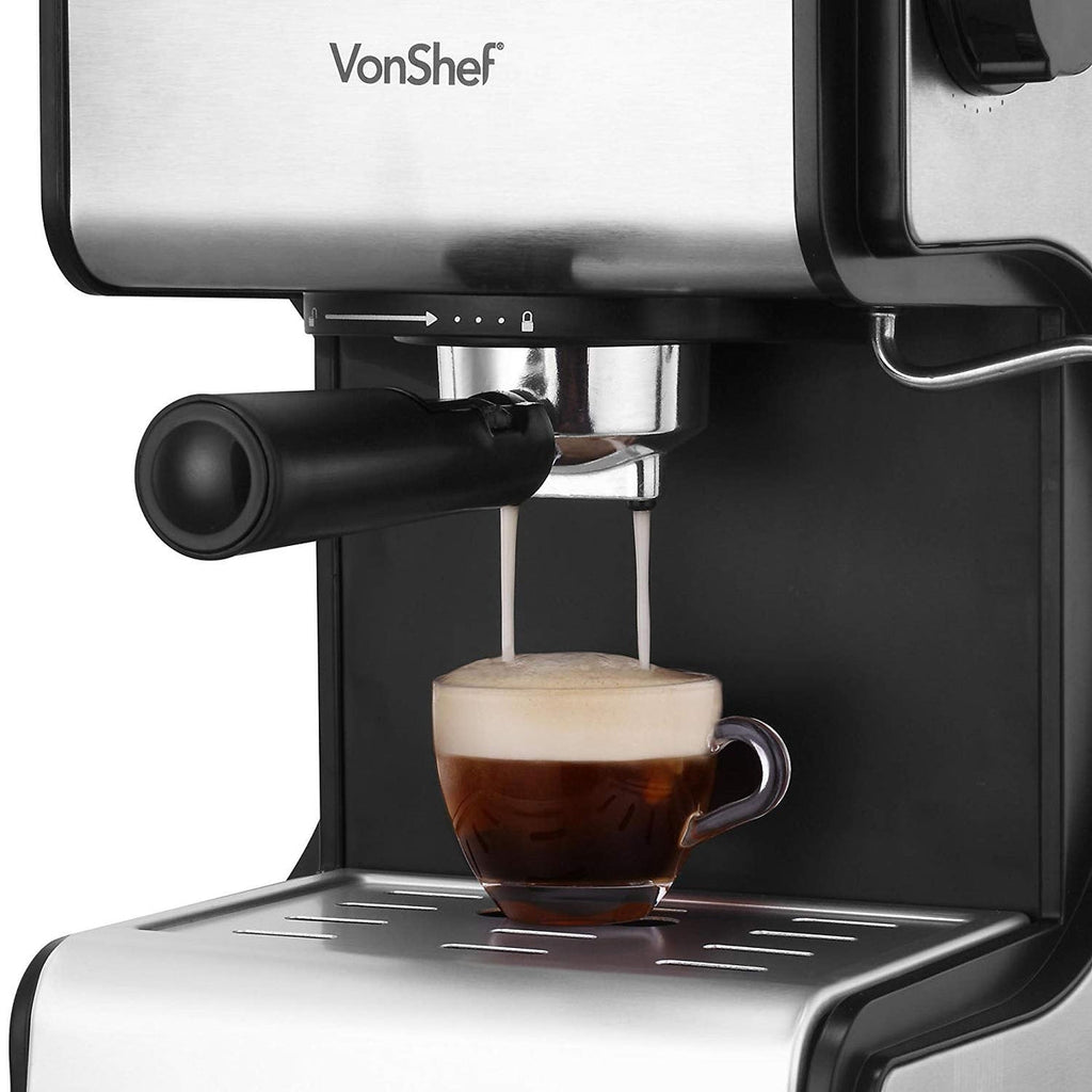 VonShef 220 Volt 15 Bar Espresso Coffee Machine Maker Stainless Steel 220v 240 volts 13171