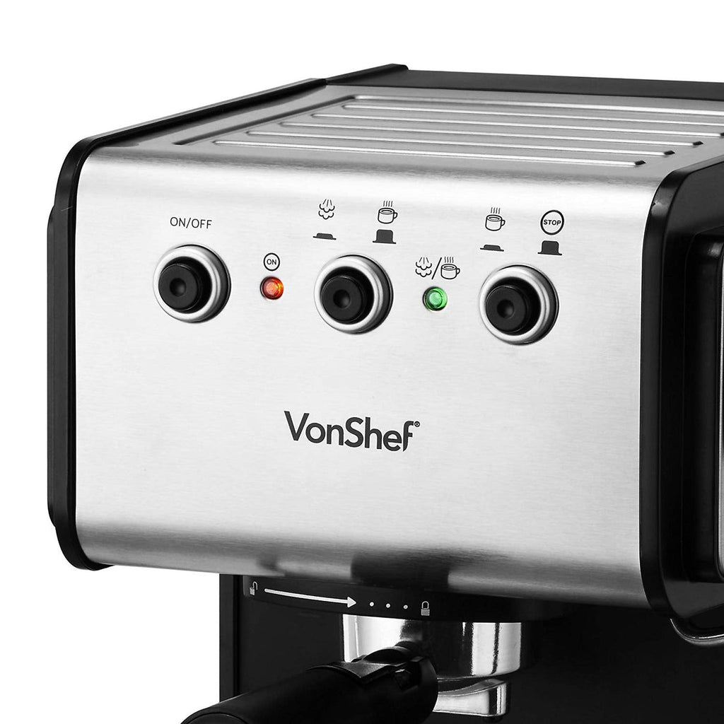 VonShef 220 Volt 15 Bar Espresso Coffee Machine Maker Stainless Steel 220v 240 volts 13171