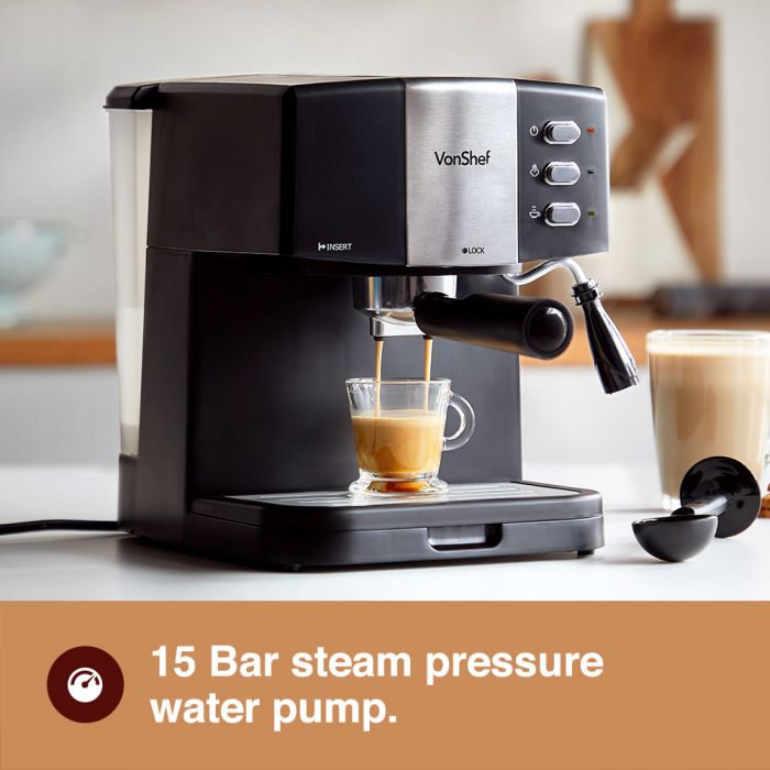 Vonshef 220 volt Pro espresso machine 15 Bar 220v 240 volts 2000098 cappuccino coffee maker