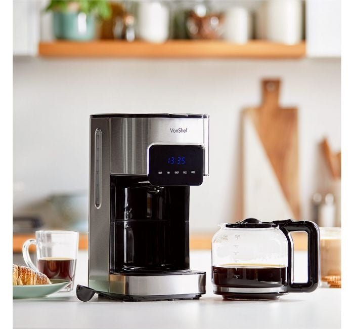 Vonshef 220 volts digital programmable 12 cup coffee maker with permanent filter 2000096 and hot plate 220v 240 volts