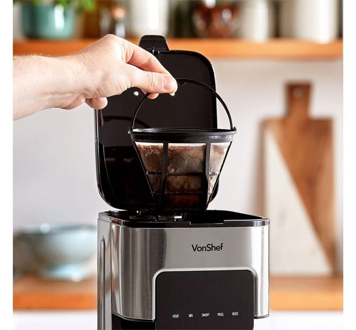 Vonshef 220 volts digital programmable 12 cup coffee maker with permanent filter 2000096 and hot plate 220v 240 volts