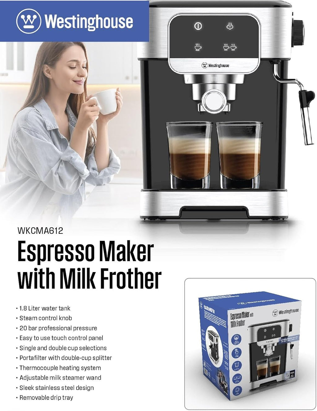 Westinghouse 220 volt espresso cappuccino maker 220v 240 volts WKCMA612